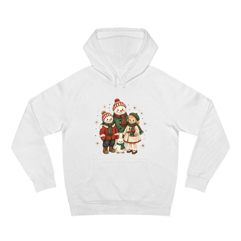 Snowman And Friends Portrait personalised Christmas hoodie in white