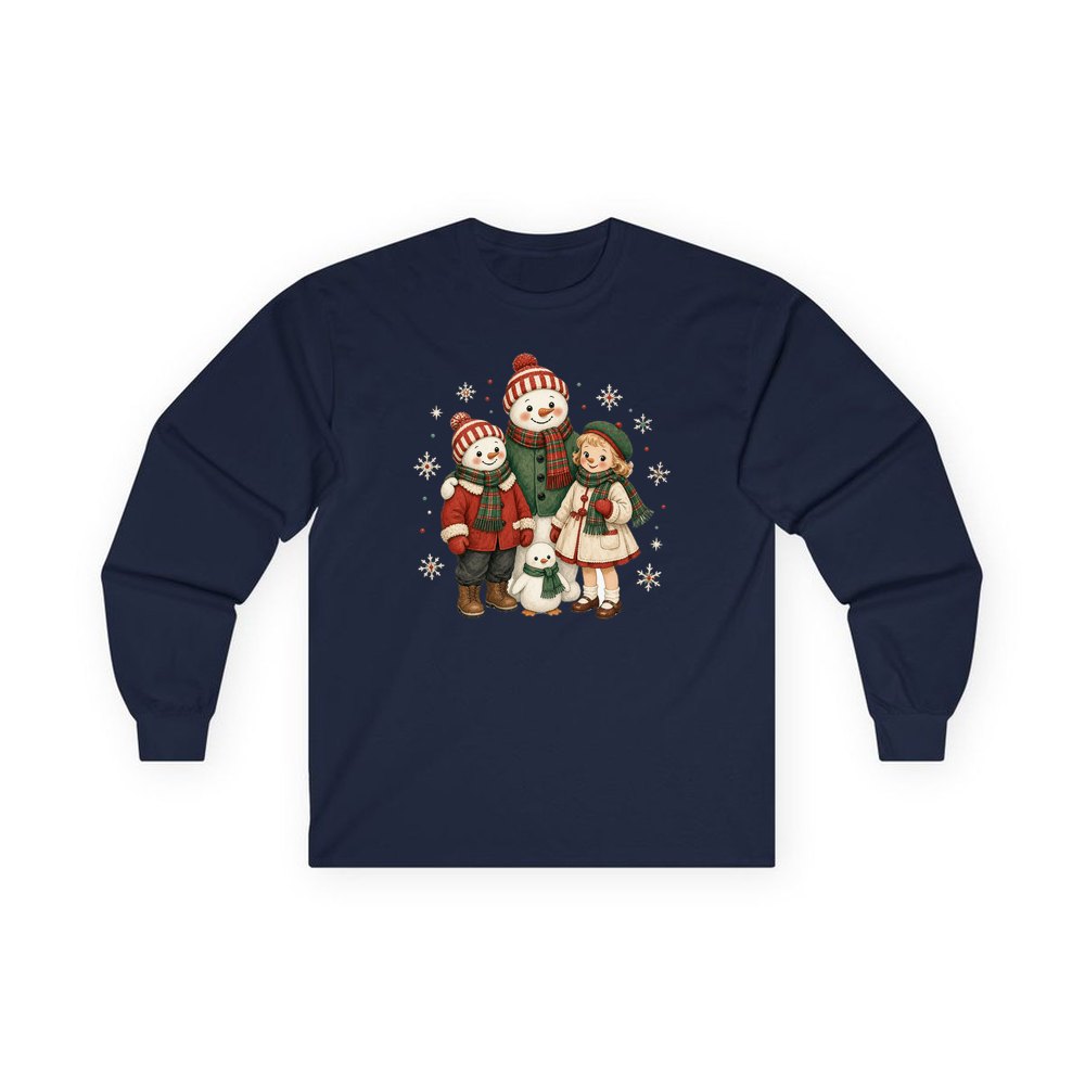 Snowman And Friends Portrait personalised long sleeve Christmas T-shirt in navy