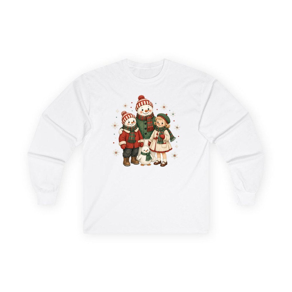 Snowman And Friends Portrait personalised long sleeve Christmas T-shirt in white