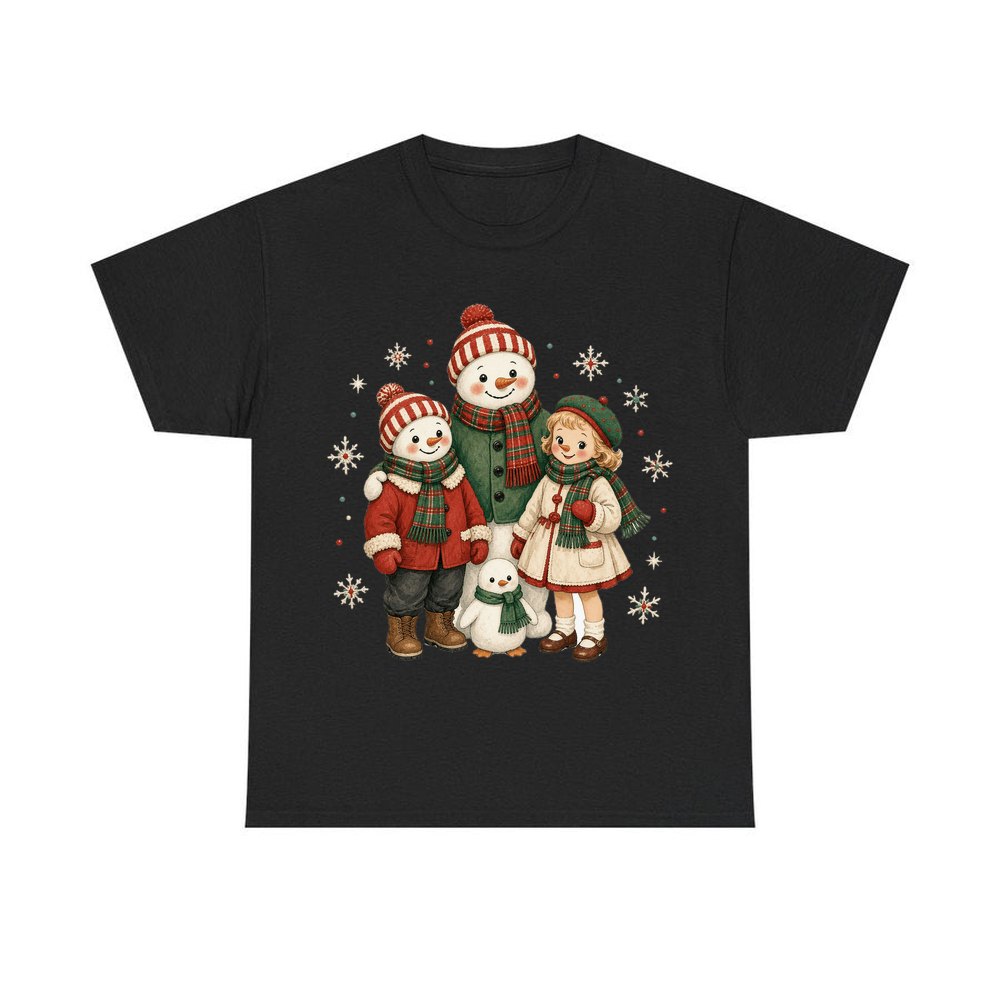 Snowman And Friends Portrait personalised Christmas T-shirt in black