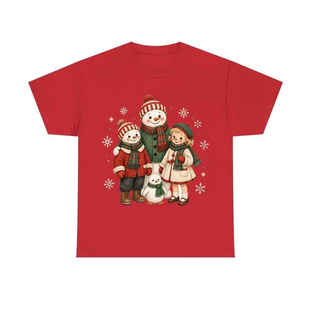 Snowman And Friends Portrait personalised Christmas T-shirt in red