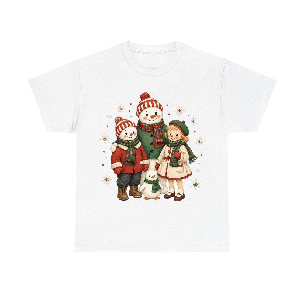 Snowman And Friends Portrait personalised Christmas T-shirt in white