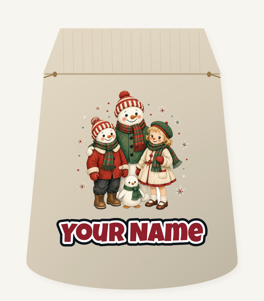 Snowman And Friends Portrait Personalised Santa Sack