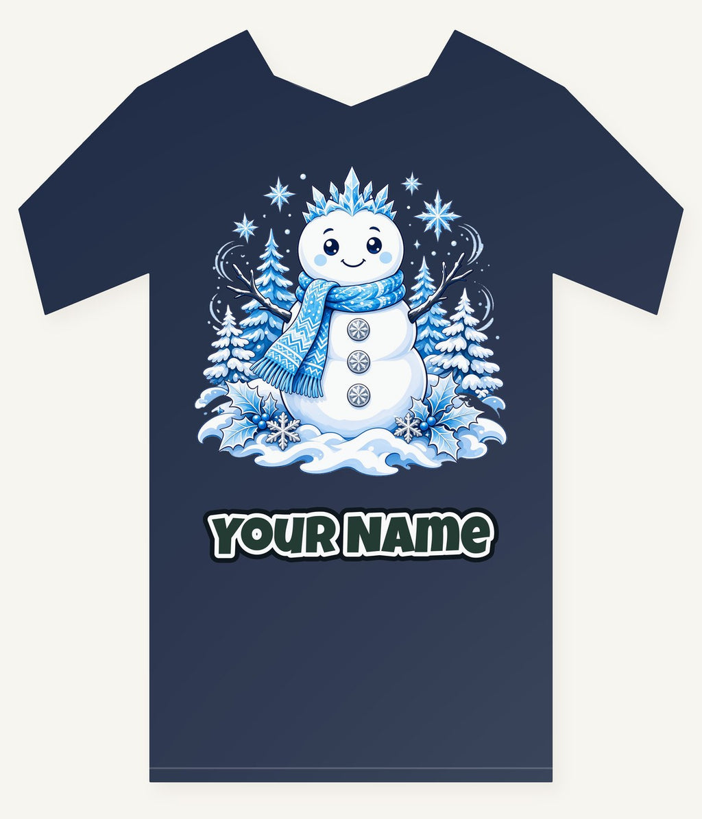Snowman in Blue Scarf Personalised Kids Tee and Baby Bodysuit