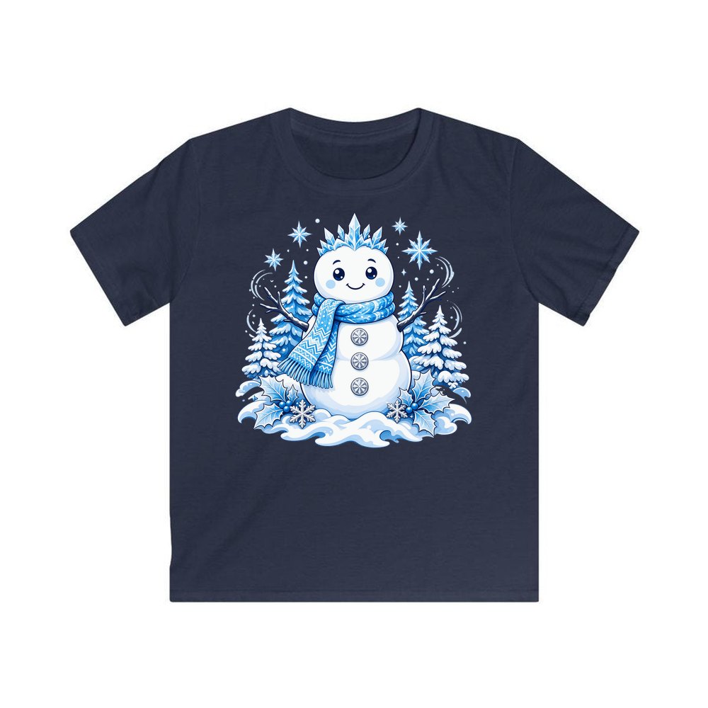 Snowman in Blue Scarf personalised kids Christmas tee in navy