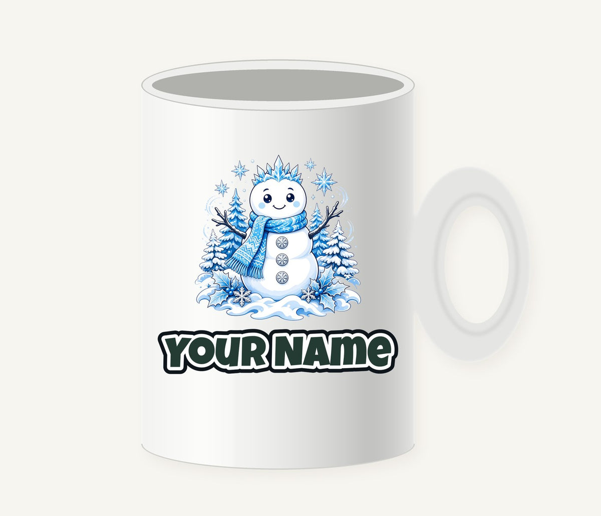 Snowman in Blue Scarf Personalised Christmas Mug