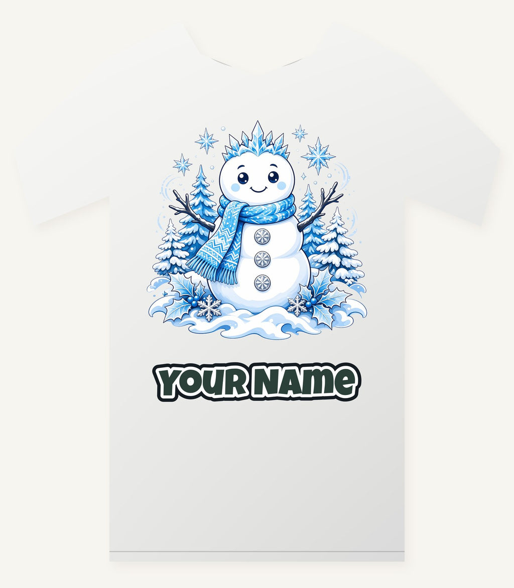 Snowman in Blue Scarf Personalised Christmas T-Shirt and Hoodie