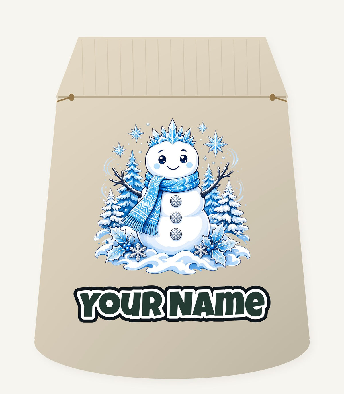 Snowman in Blue Scarf Personalised Santa Sack