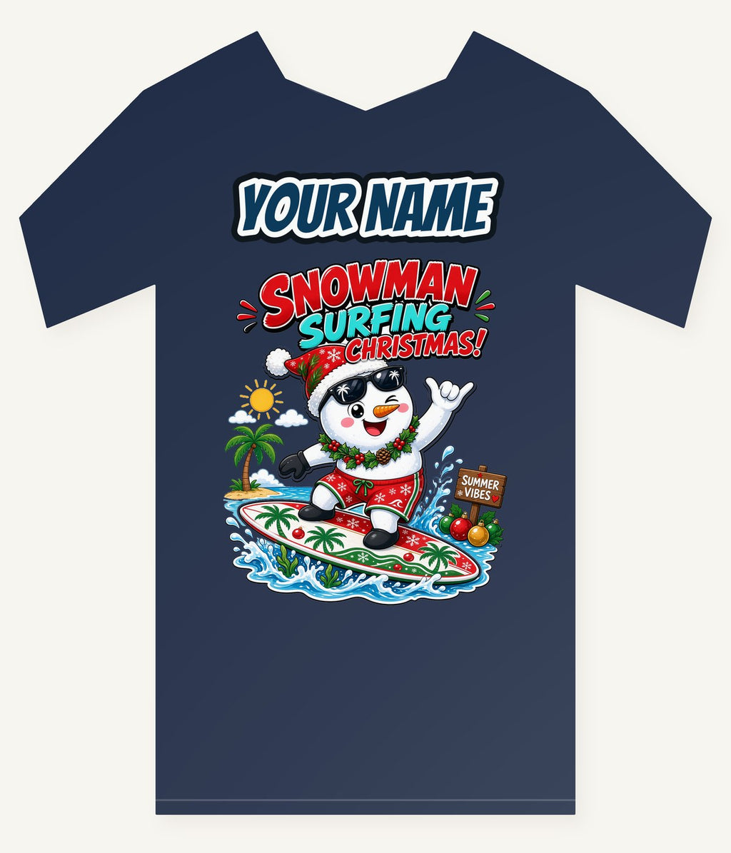 Snowman Surfing Christmas Personalised Kids and Baby Christmas Tee