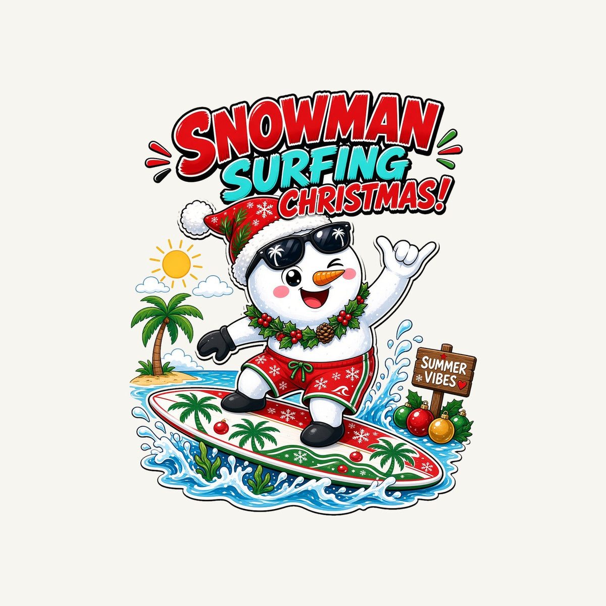 Snowman Surfing Christmas Personalised Kids and Baby Christmas Tee