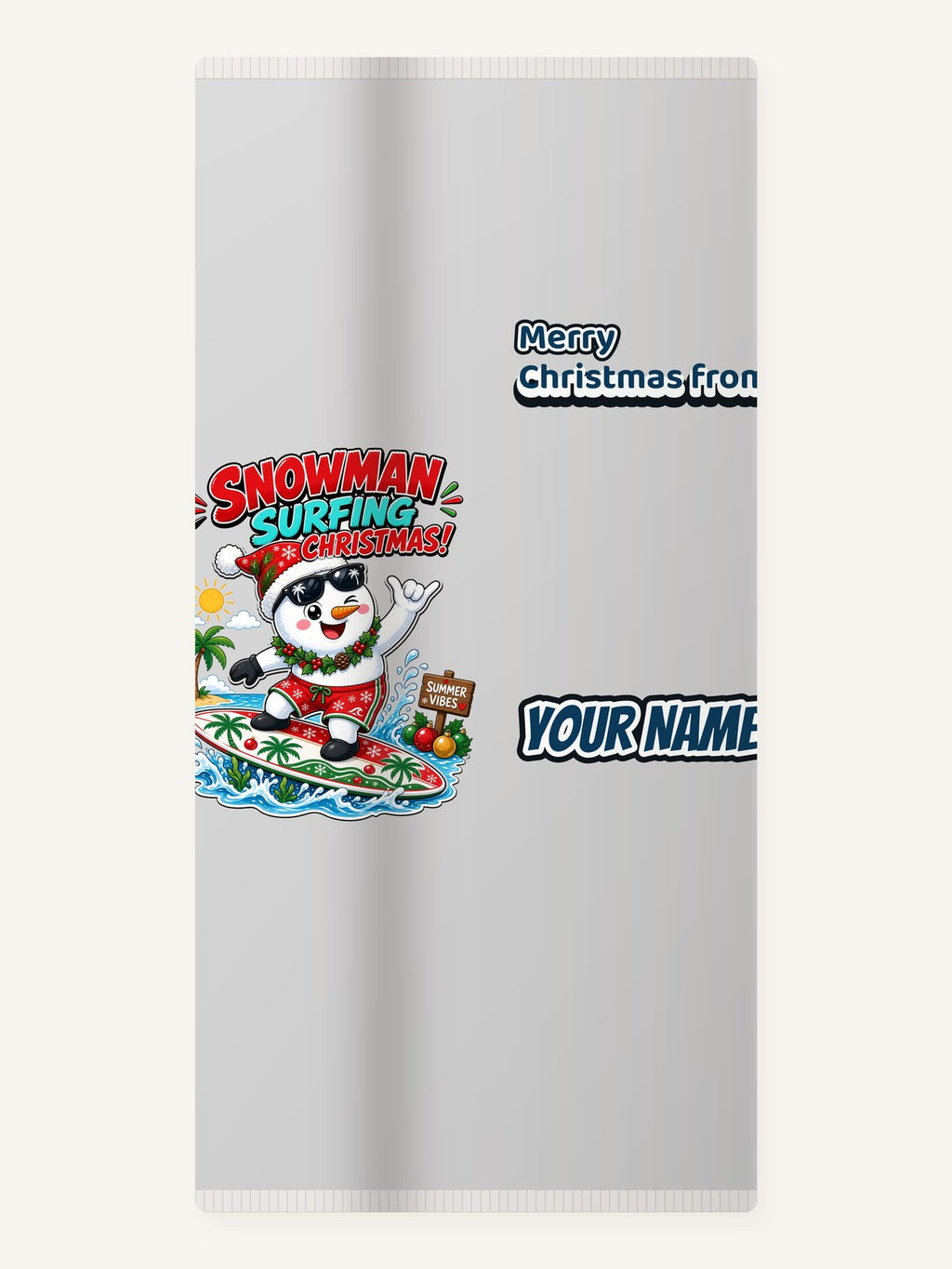 Snowman Surfing Christmas Personalised Beach Towel