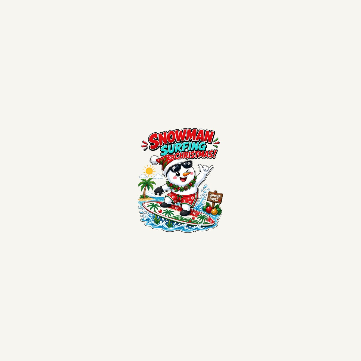 Snowman Surfing Christmas Personalised Beach Towel