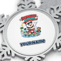 Snowman Surfing Christmas Personalised Pewter Christmas Ornament