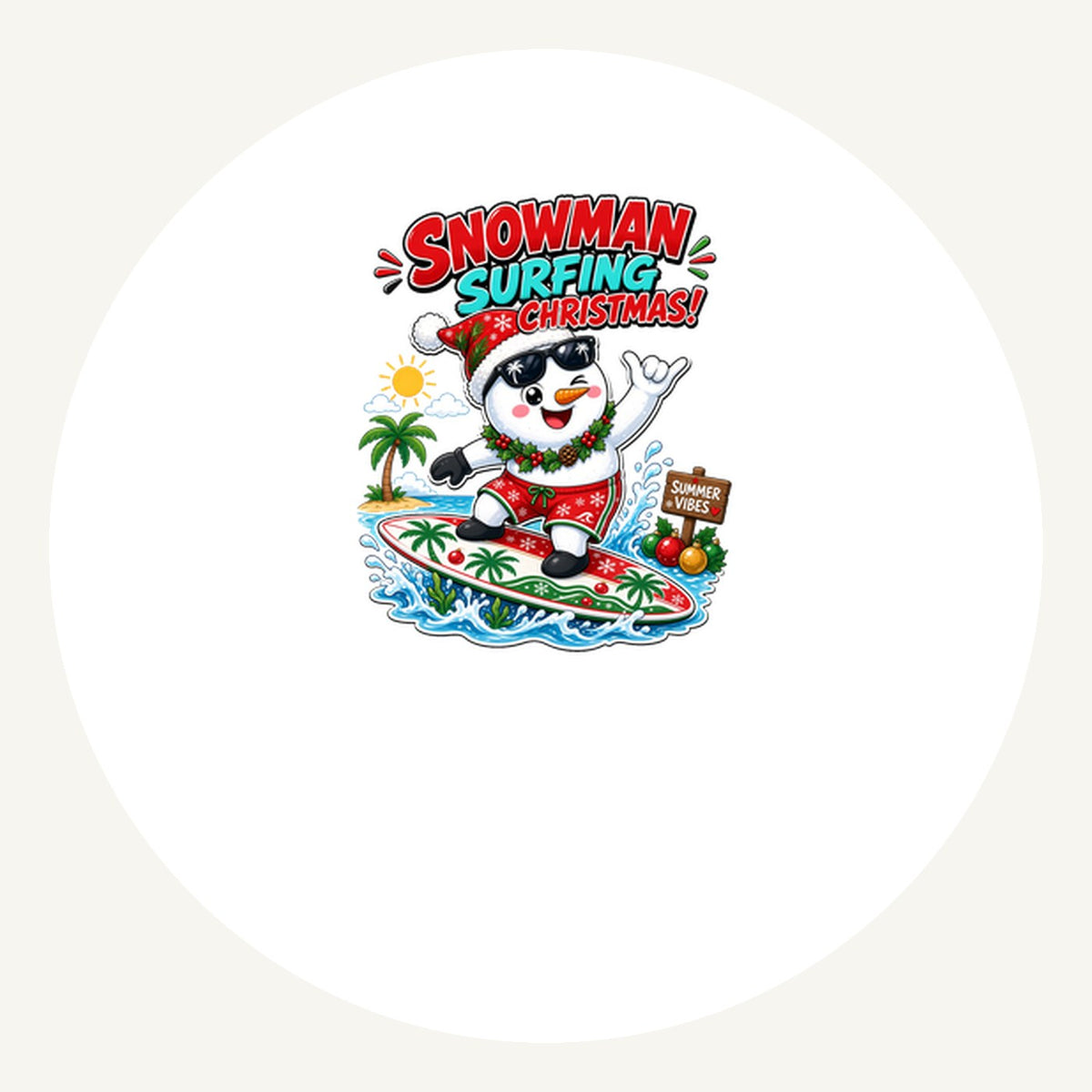 Snowman Surfing Christmas Personalised Pewter Christmas Ornament