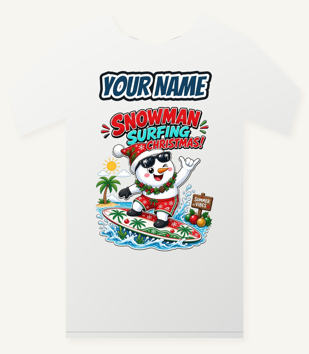 Snowman Surfing Christmas Personalised Christmas T-Shirt and Hoodie