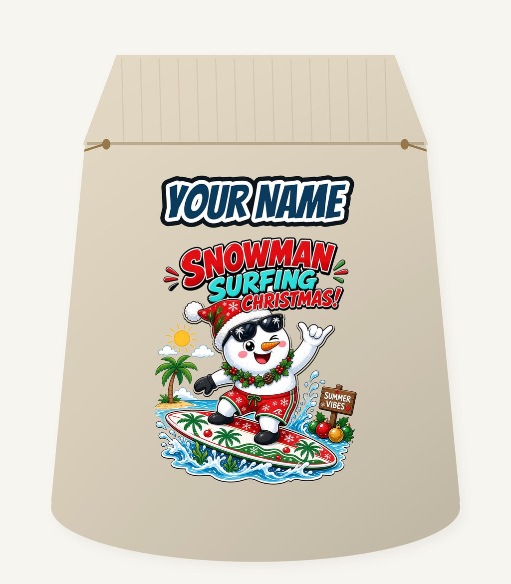 Snowman Surfing Christmas Personalised Santa Sack