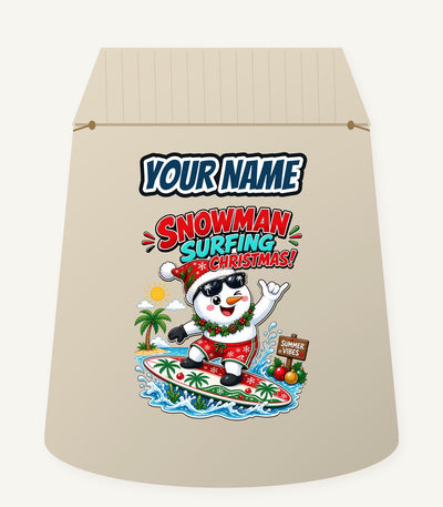 Snowman Surfing Christmas Personalised Santa Sack