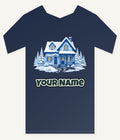 Snowy Blue Christmas Cottage Personalised Kids Tee and Baby Bodysuit