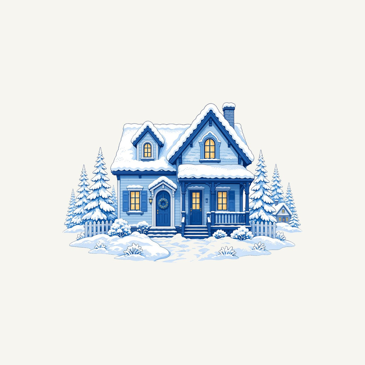 Snowy Blue Christmas Cottage Personalised Kids Tee and Baby Bodysuit