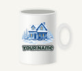 Snowy Blue Christmas Cottage Personalised Christmas Mug
