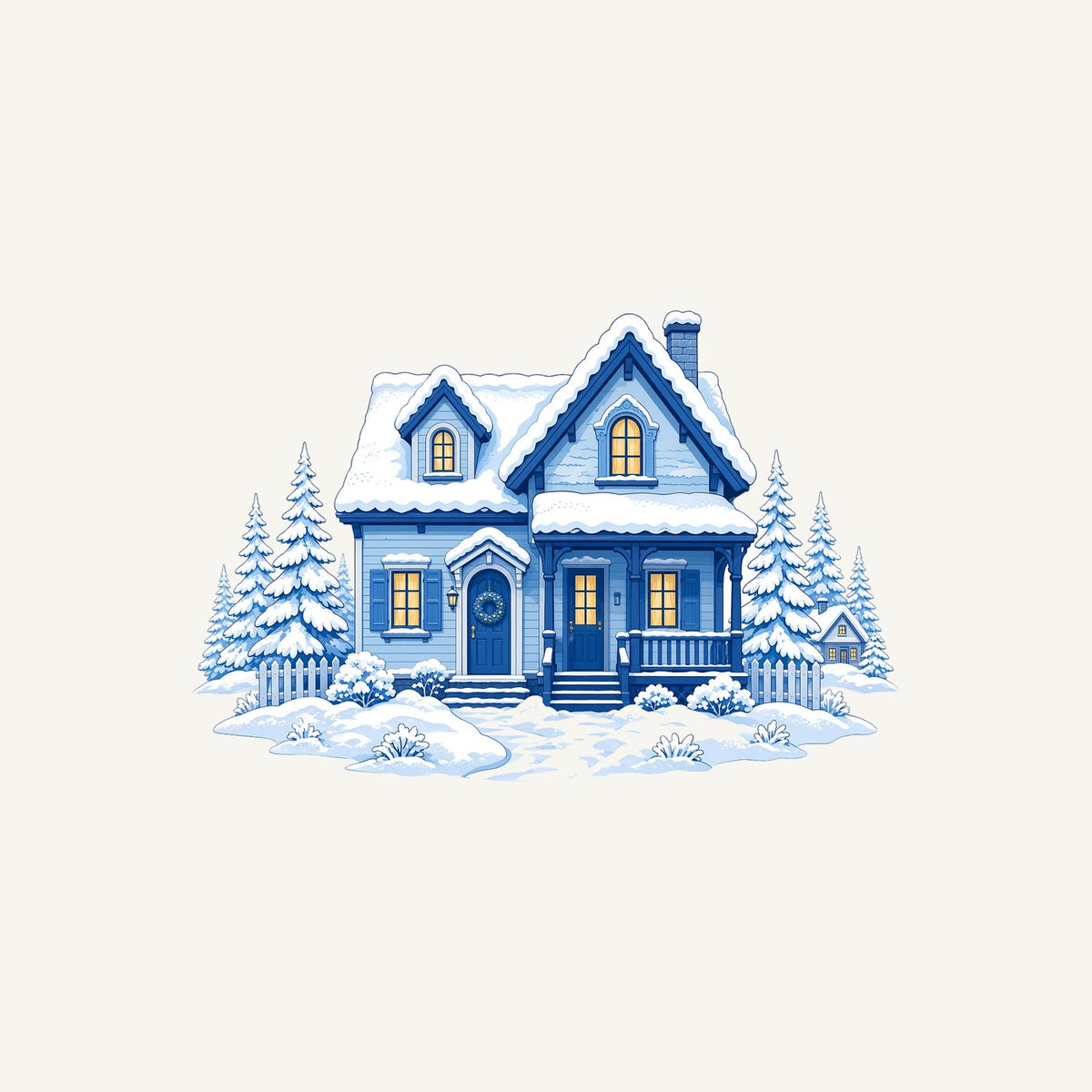Snowy Blue Christmas Cottage Personalised Christmas T-Shirt and Hoodie