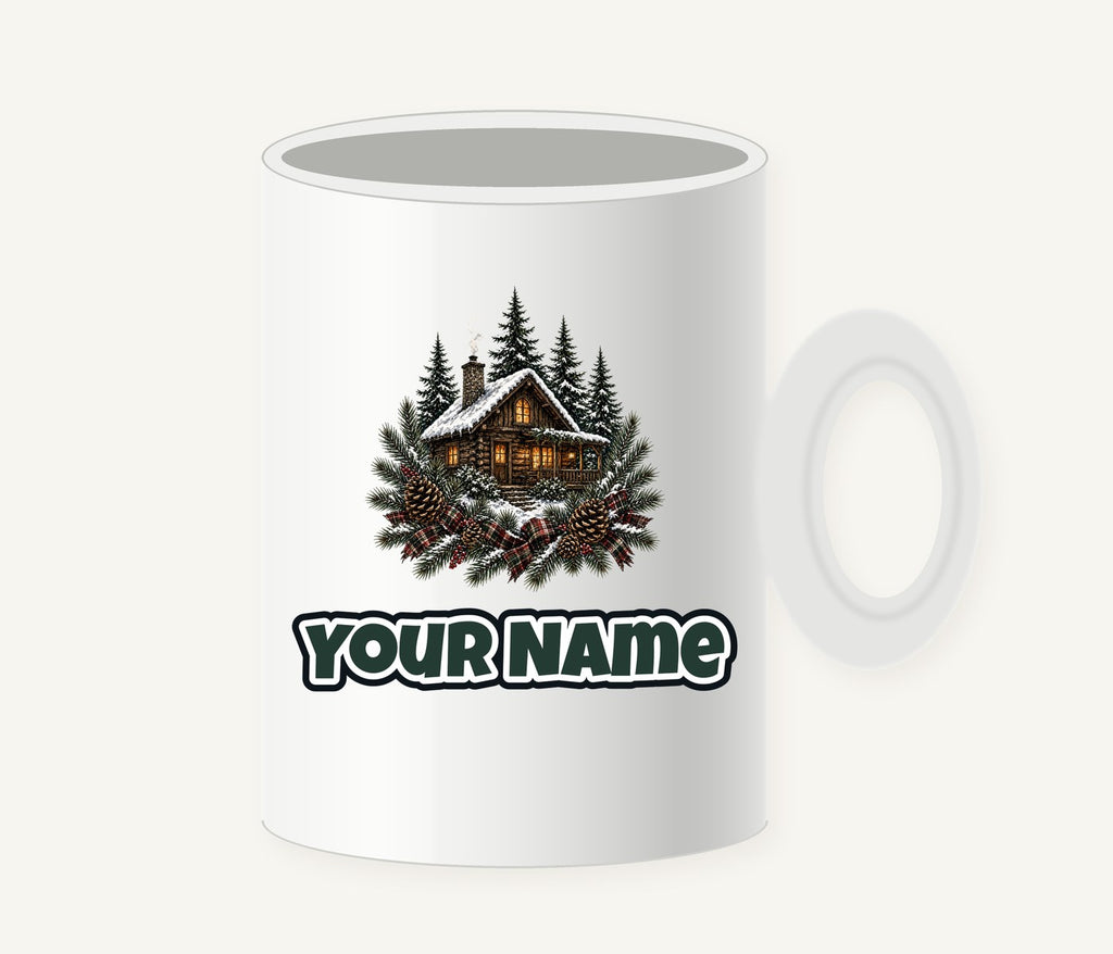 Snowy Cabin in the Pines Personalised Christmas Mug