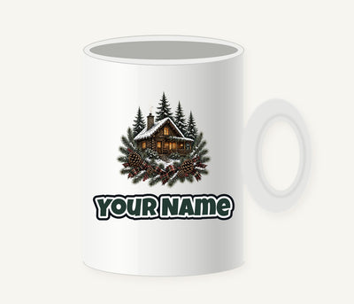 Snowy Cabin in the Pines Personalised Christmas Mug