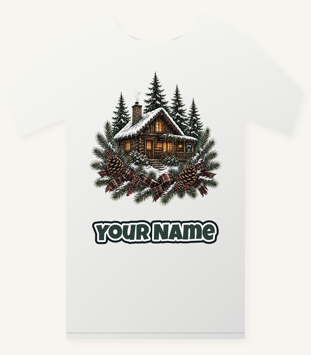 Snowy Cabin in the Pines Personalised Christmas T-Shirt and Hoodie