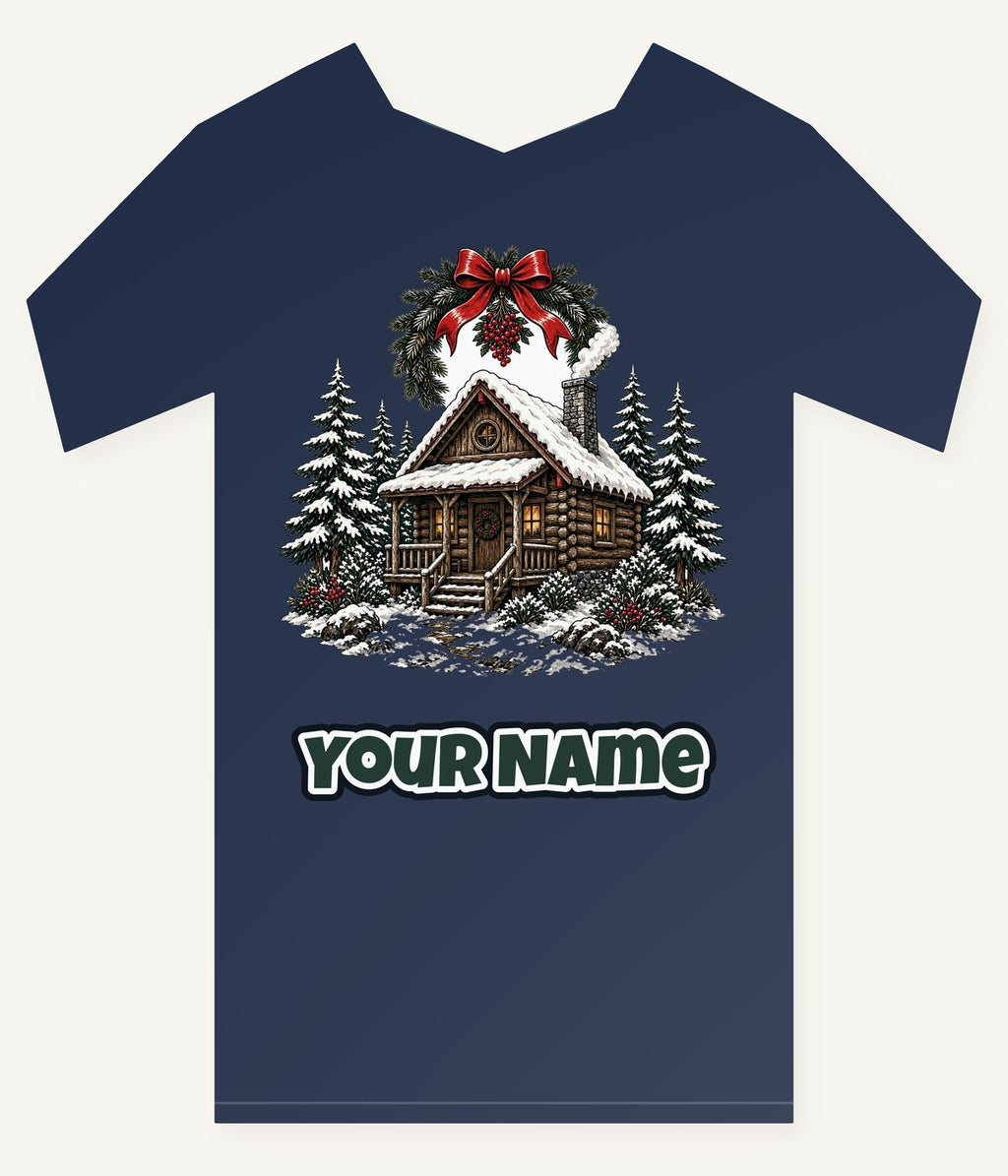 Snowy Log Cabin Personalised Kids Tee and Baby Bodysuit