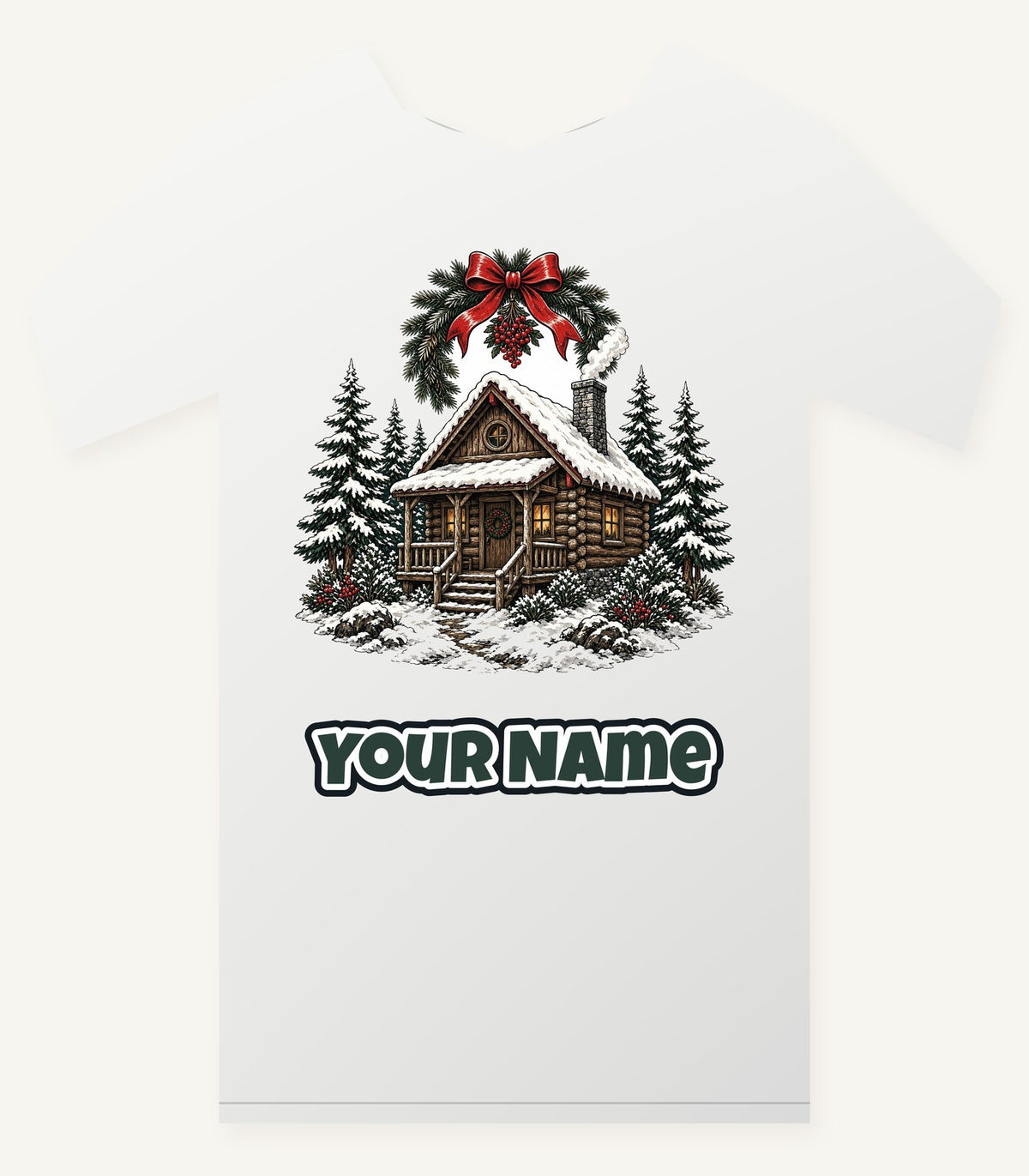 Snowy Log Cabin Personalised Christmas T-Shirt and Hoodie