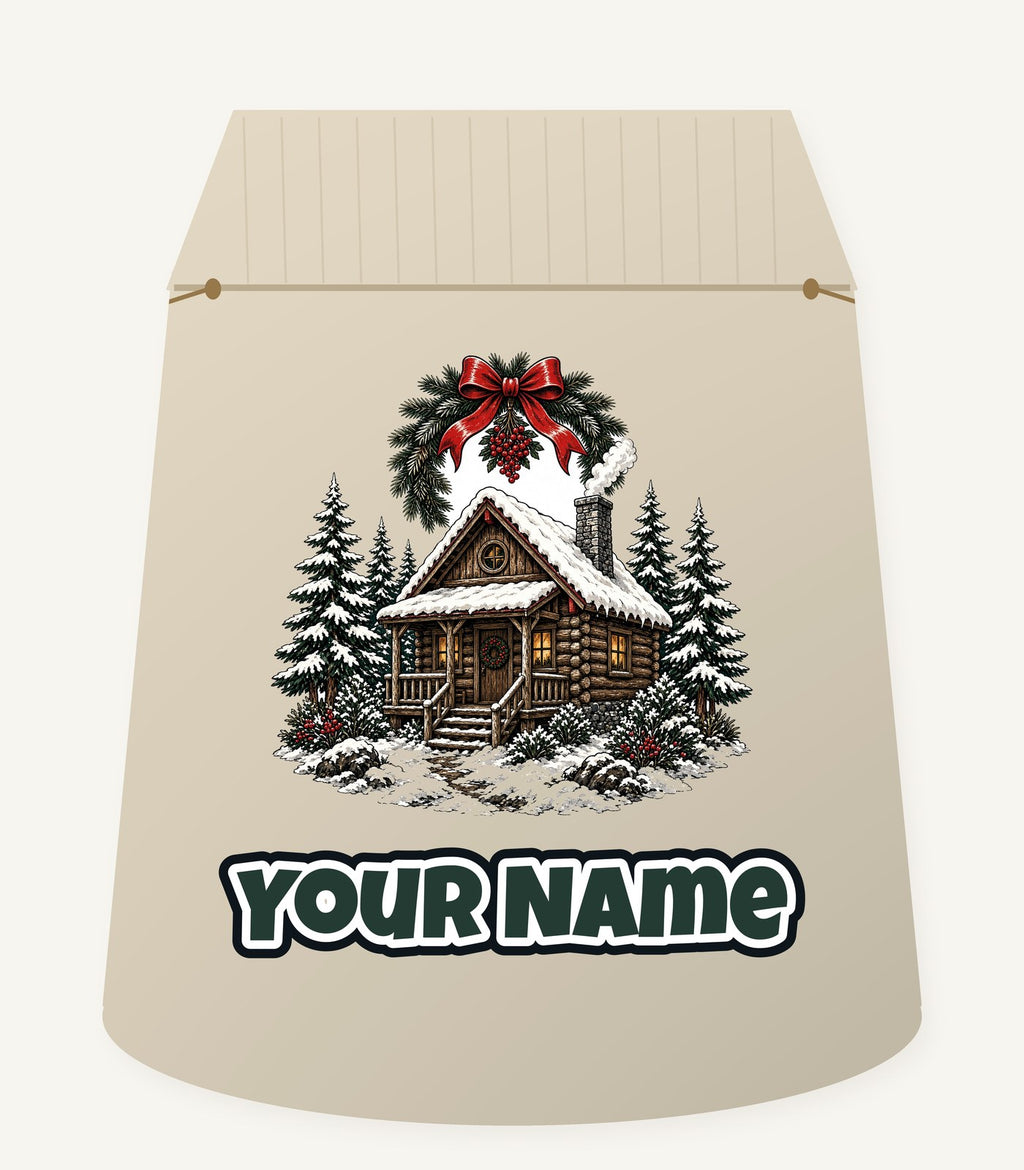 Snowy Log Cabin Personalised Santa Sack