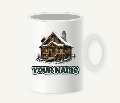Snowy Log Cabin Personalised Christmas Mug
