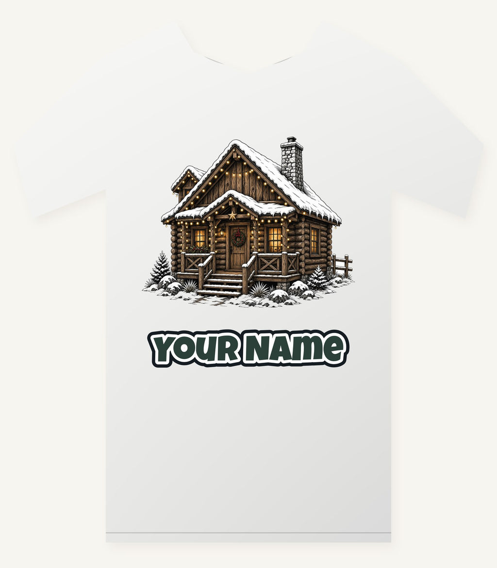 Snowy Log Cabin Personalised Christmas T-Shirt and Hoodie