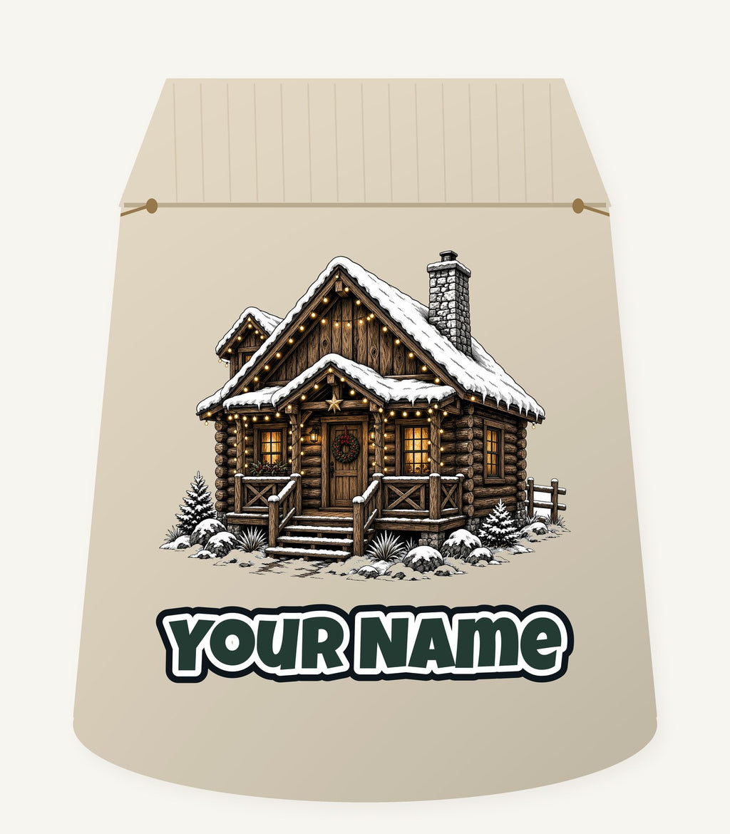 Snowy Log Cabin Personalised Santa Sack