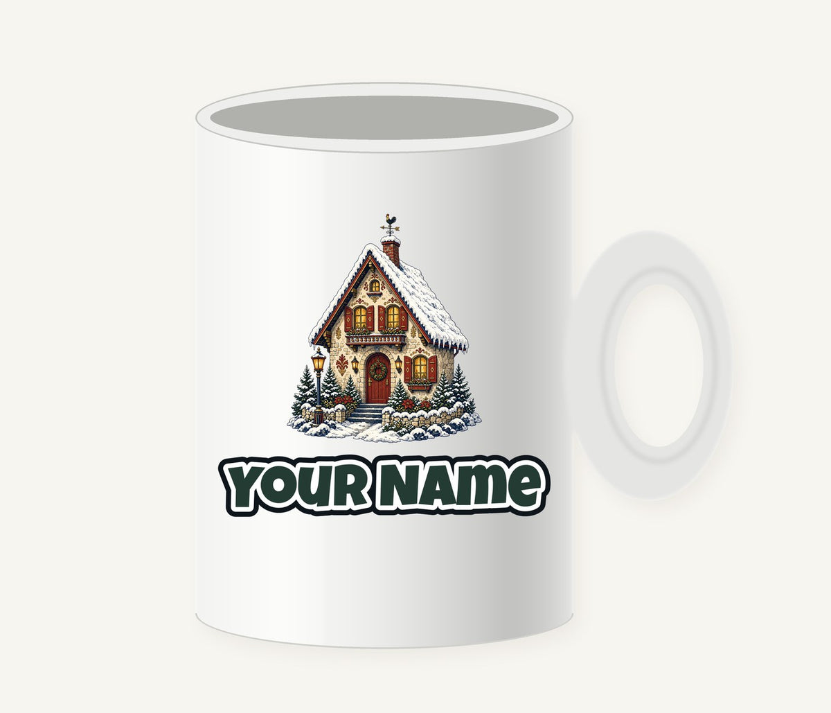 Snowy Village Cottage Personalised Christmas Mug