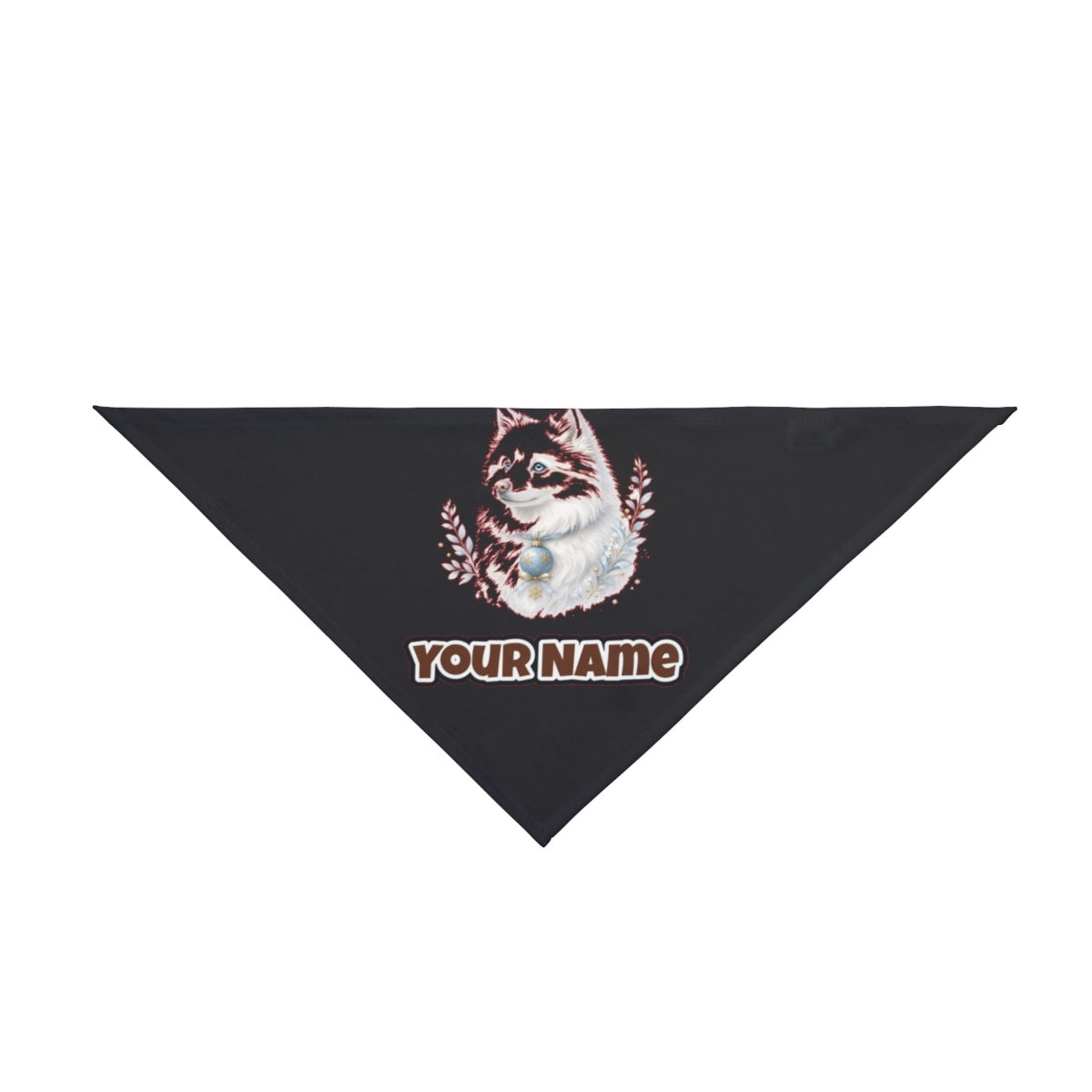 Snowy White Dog Bauble personalised Christmas pet bandana in black, tie-on style
