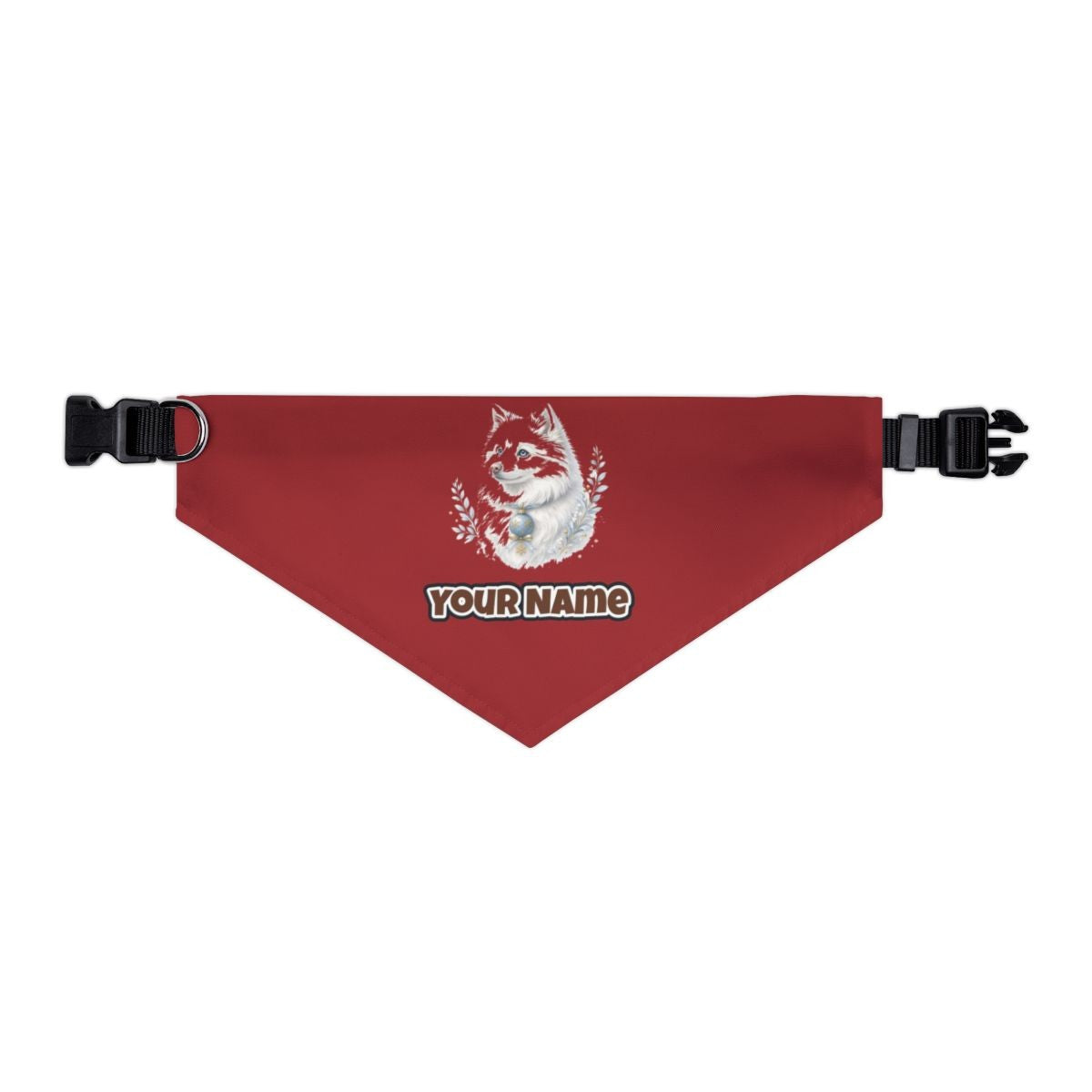 Snowy White Dog Bauble personalised Christmas pet bandana in red, collar with buckle