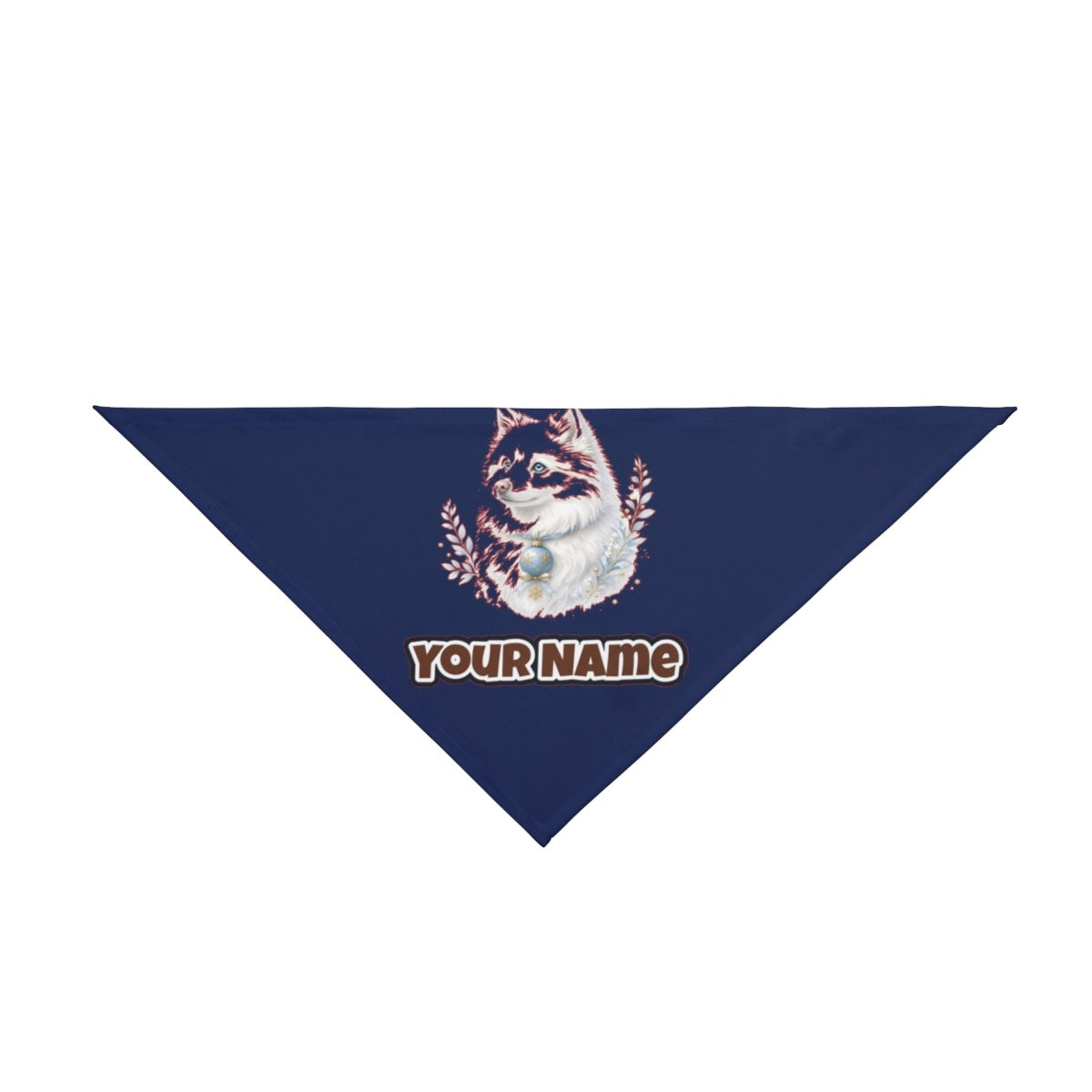 Snowy White Dog Bauble personalised Christmas pet bandana in navy, tie-on style