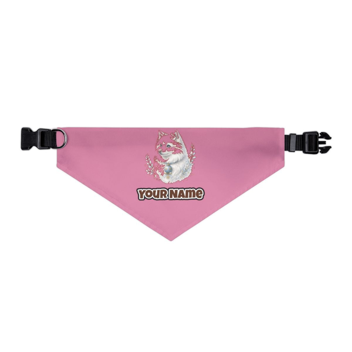Snowy White Dog Bauble personalised Christmas pet bandana in pink, collar with buckle