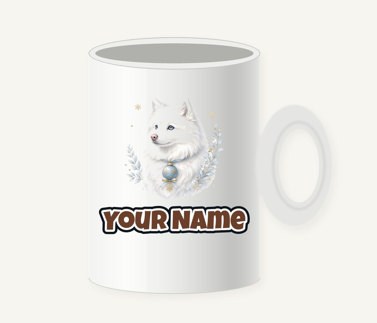 Snowy White Dog Bauble Personalised Christmas Mug