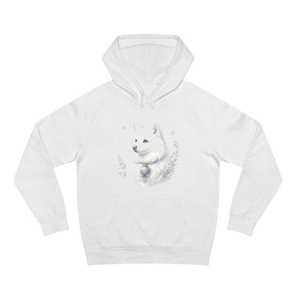 Snowy White Dog Bauble personalised Christmas hoodie in white