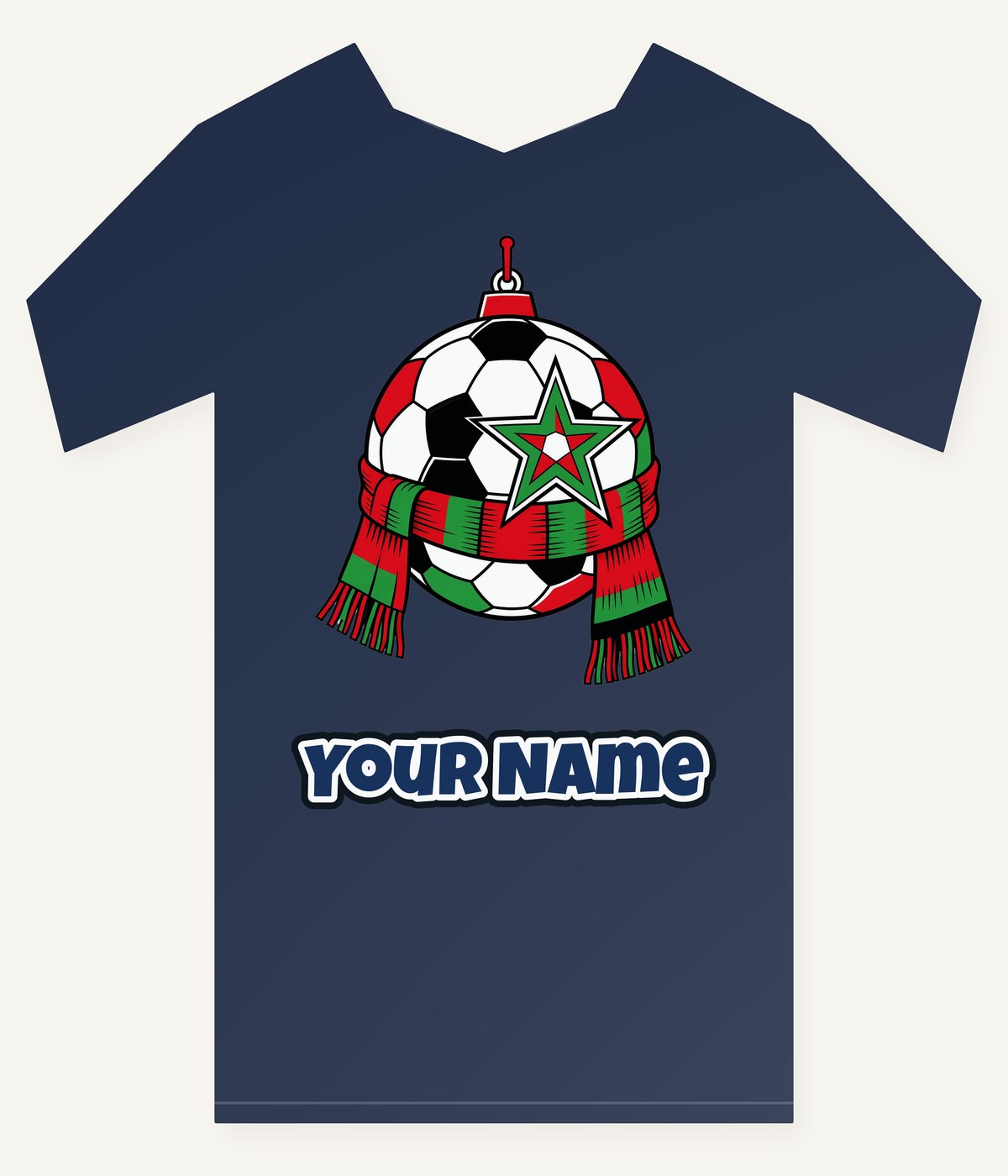 Soccer Ball And Scarf Bauble personalised kids Christmas tee with the design and a name printed on the front