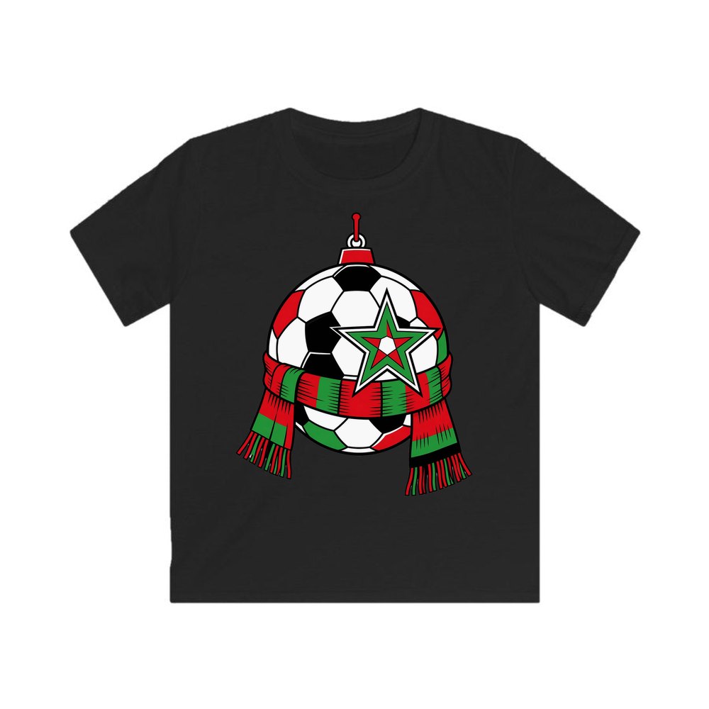 Soccer Ball And Scarf Bauble personalised kids Christmas tee in black