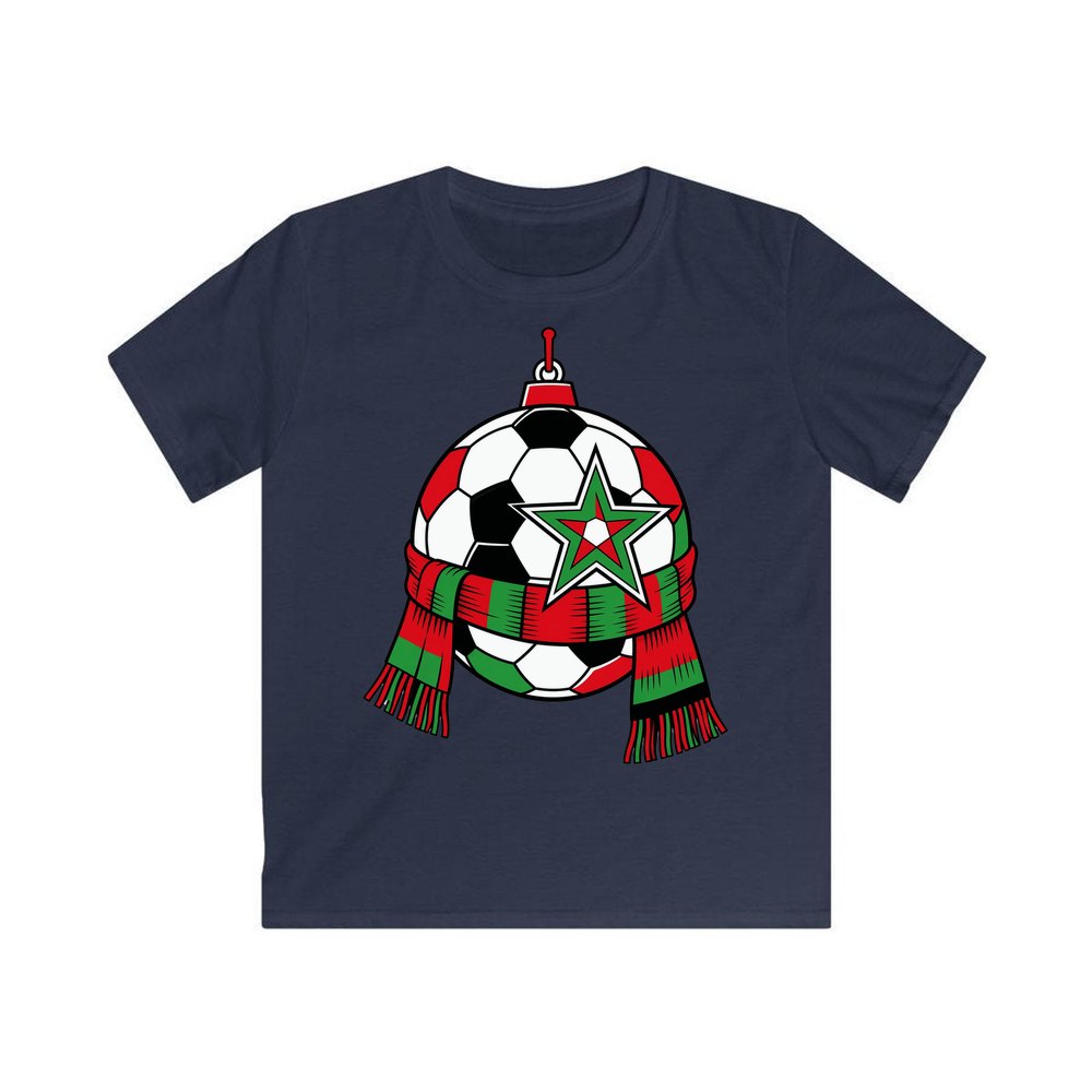 Soccer Ball And Scarf Bauble personalised kids Christmas tee in navy