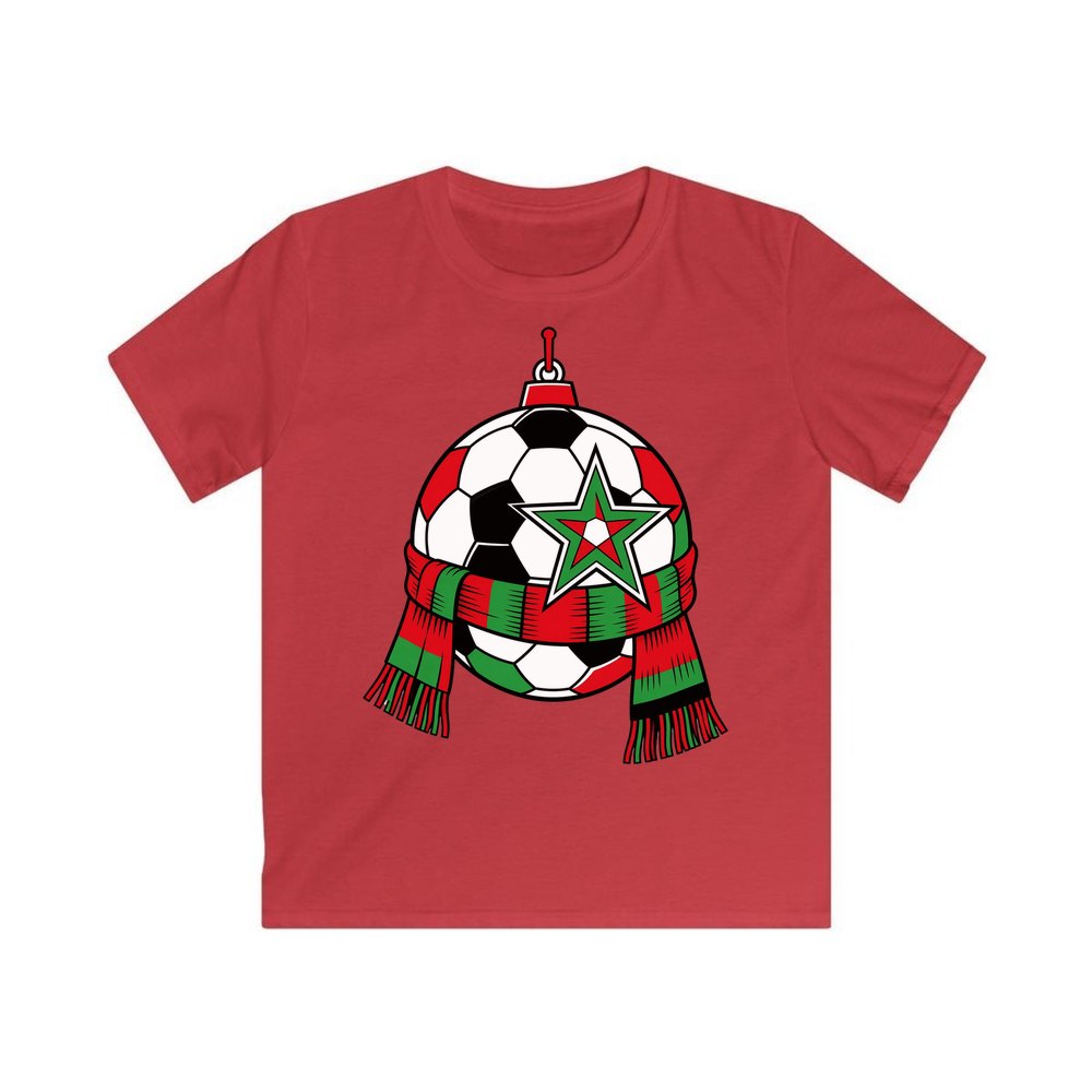 Soccer Ball And Scarf Bauble personalised kids Christmas tee in red
