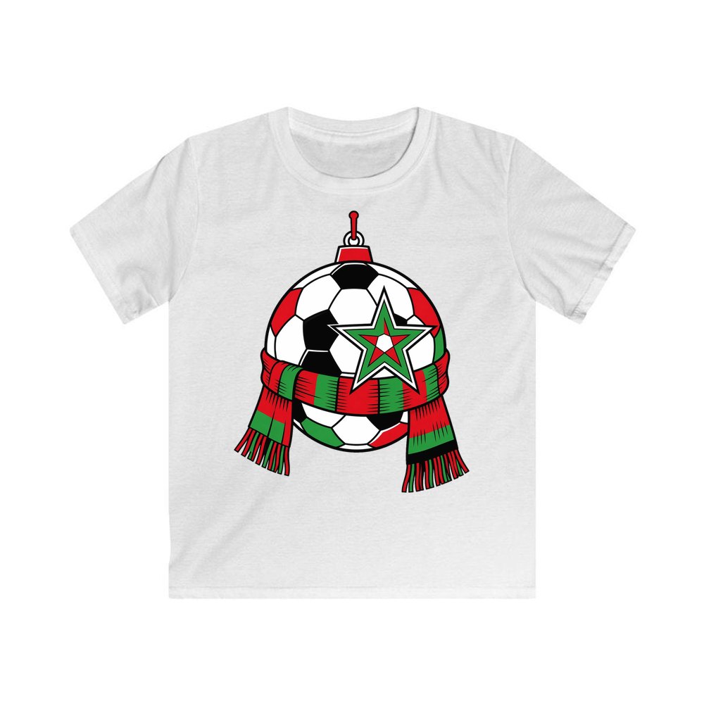 Soccer Ball And Scarf Bauble personalised kids Christmas tee in white