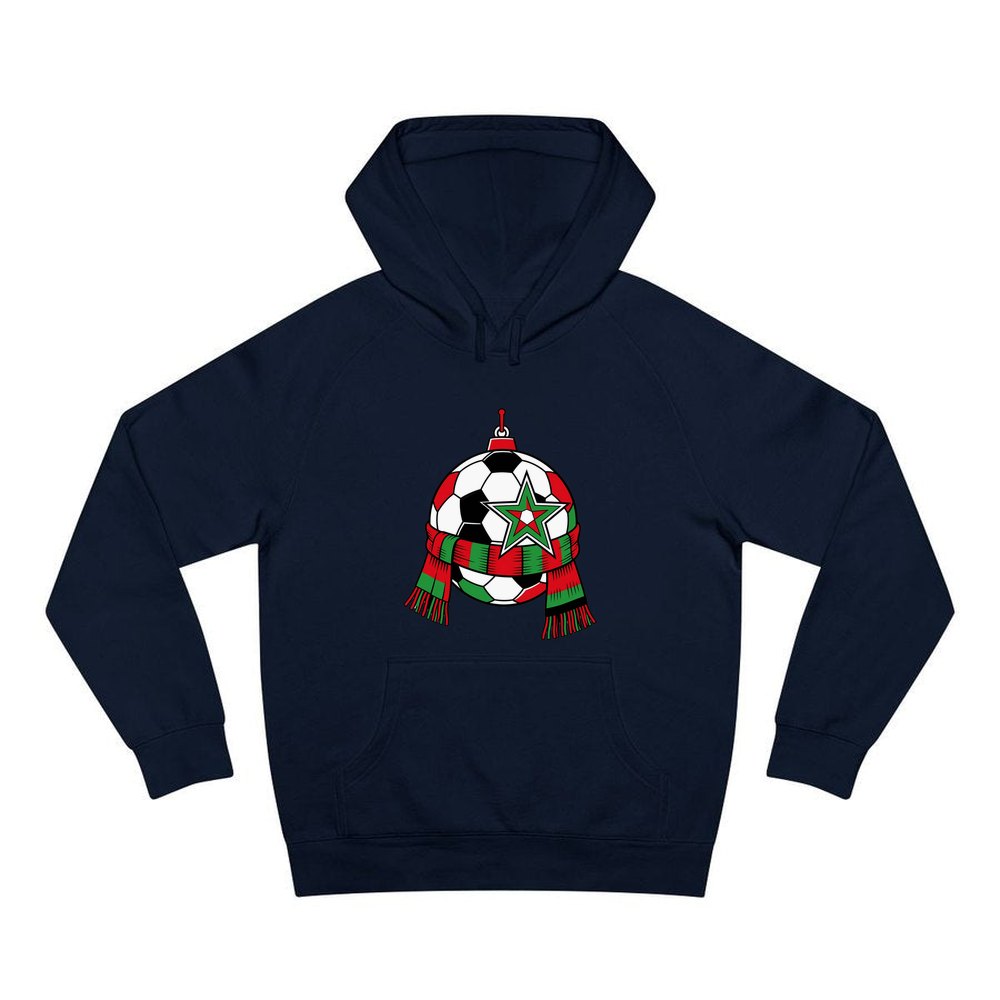 Soccer Ball And Scarf Bauble personalised Christmas hoodie in navy