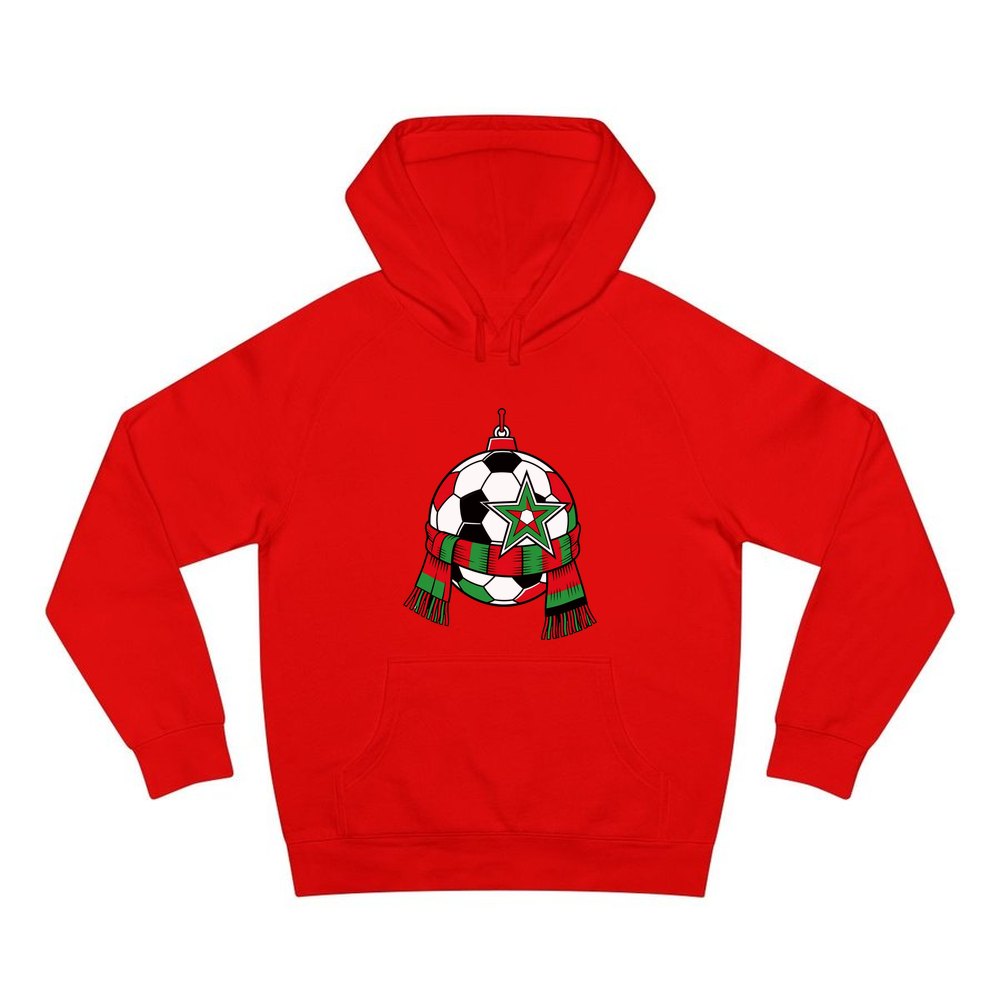 Soccer Ball And Scarf Bauble personalised Christmas hoodie in red