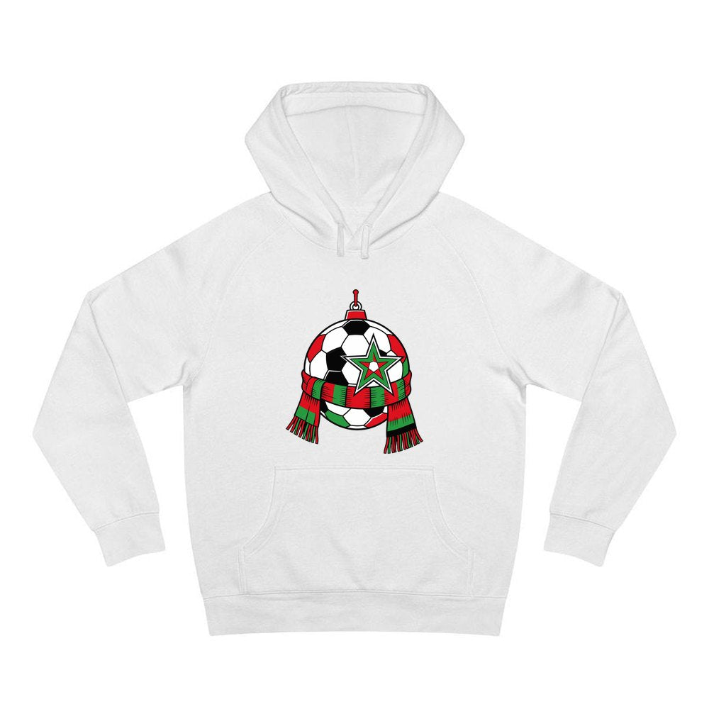 Soccer Ball And Scarf Bauble personalised Christmas hoodie in white