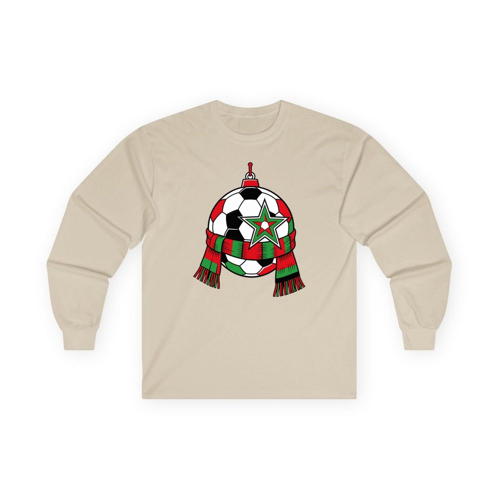 Soccer Ball And Scarf Bauble personalised long sleeve Christmas T-shirt in sand